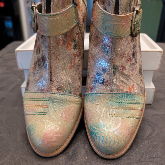 Spring Step L’Artiste Carolie Beige/Mint Green Multicolor Leather Boot Size 39 - Picture 4 of 9